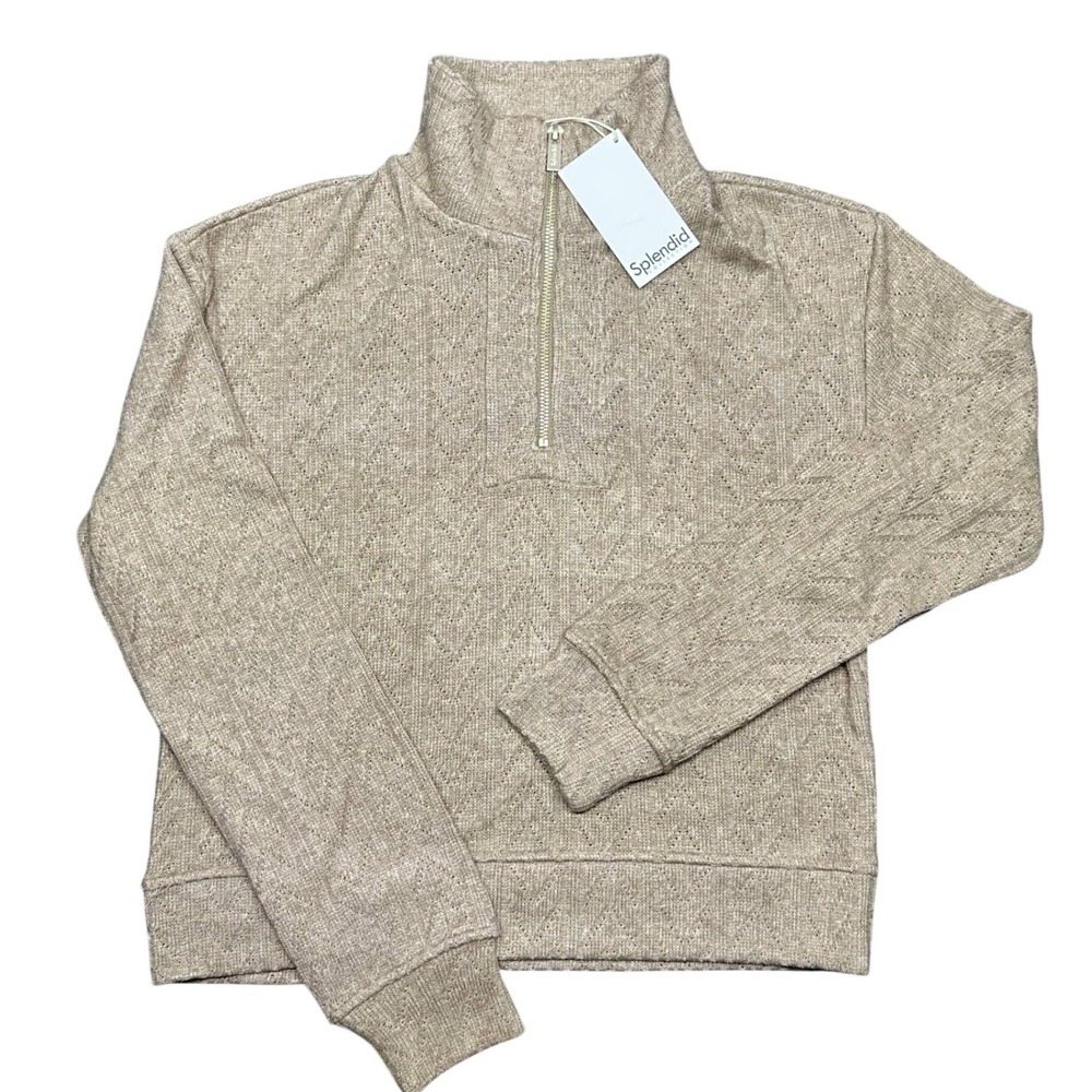 Splendid Collection Mens XS Quarter Zip Sweater‎ Light Brown Chevron NEW